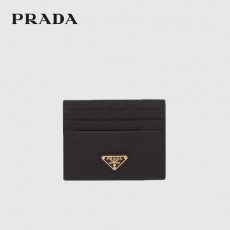 프라다(PRADA) 사피아노 트라이앵글 로고 카드 지갑 - 블랙(골드)